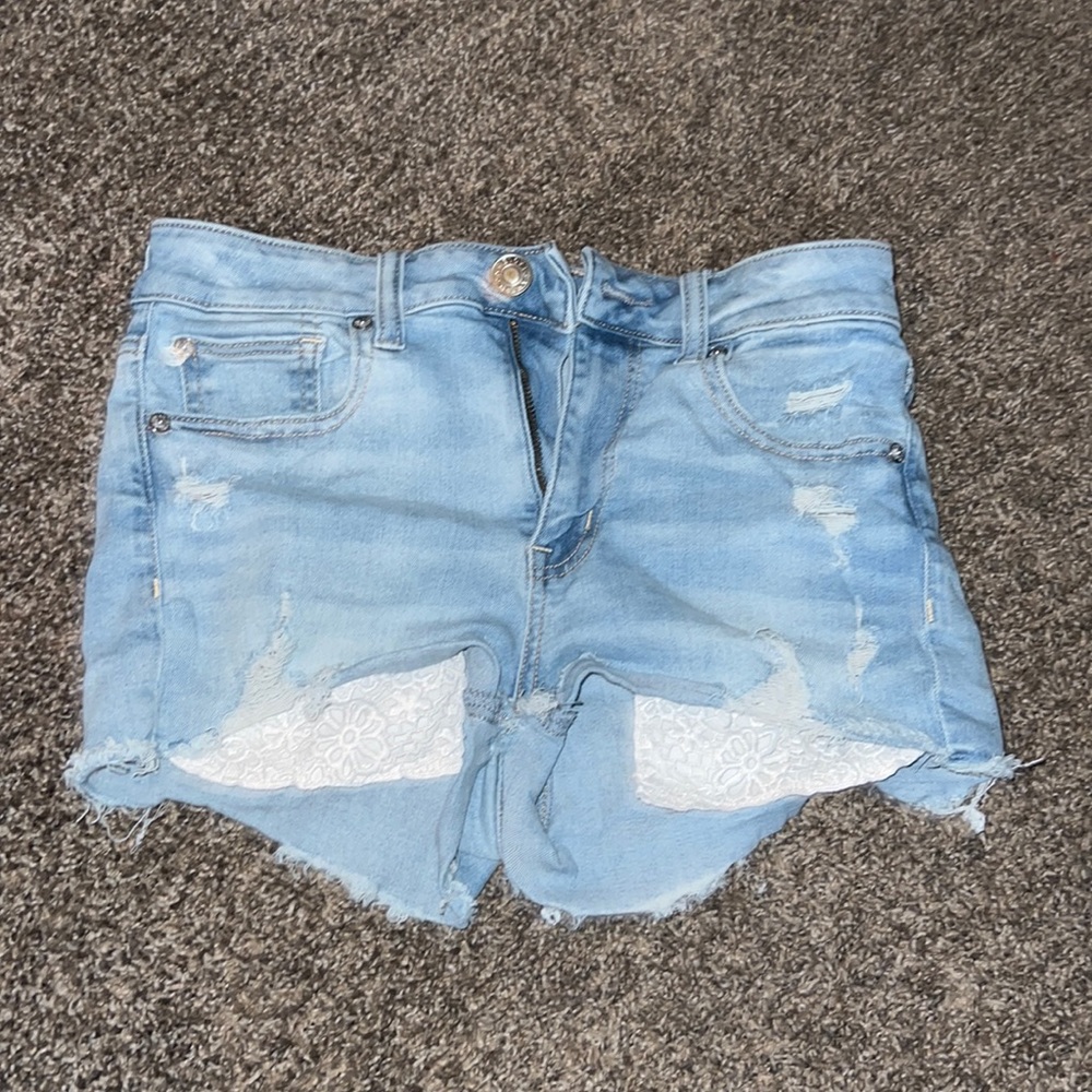 American eagle jean shorts with lace pockets